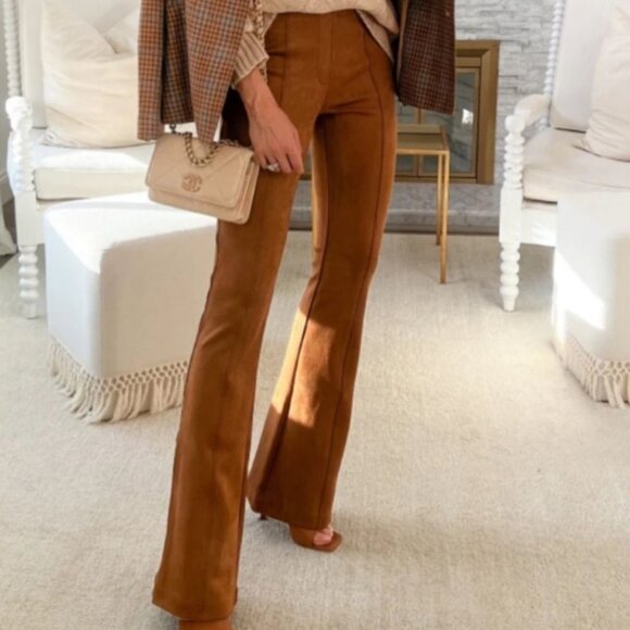 SPANX Pants - SPANX Faux Suede Flare women's Pants rich caramel Size L  NEW